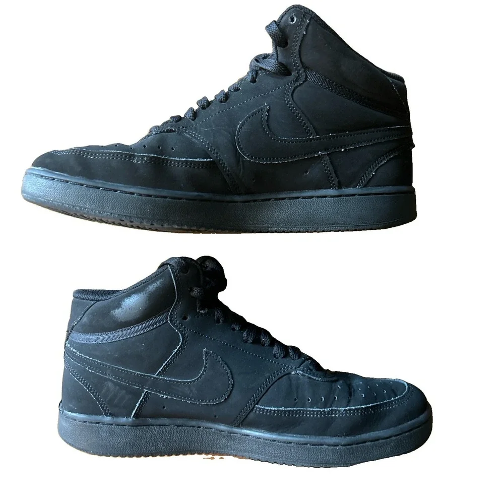 Nike Court Vision Mid Sneaker Shoes Suede Triple Black Mens Size 7.5 CU6620 001